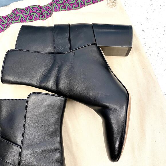 Tory Burch Kira 70MM Calf Leather Booties Boots 6 Black Block Heel With Dust Bag - Picture 15 of 16